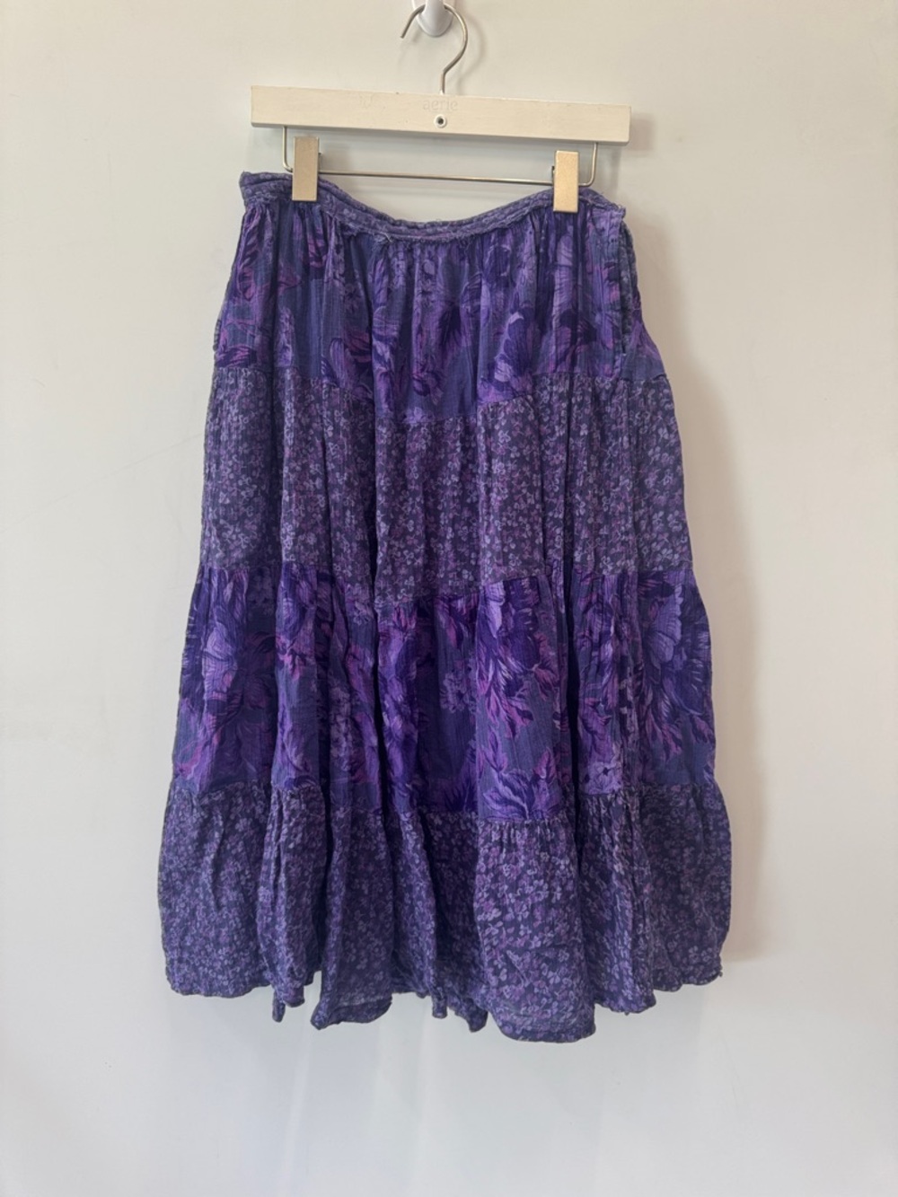 Cute Purple Bohemian Flowy Floral Tiered Midi Skirt - Unbranded